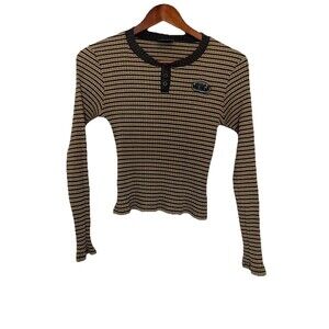 Minga Juniors XL Brown Striped Long Sleeve Top Ribbed